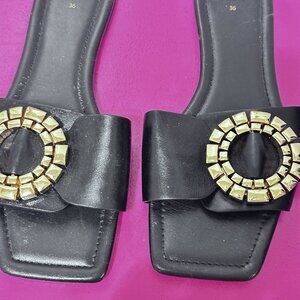 ZARA summer flats with gold buckle size 36